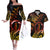 New Zealand Couples Matching Off The Shoulder Long Sleeve Dress and Hawaiian Shirt Aotearoa Manaia Maori Fern Tattoo Arty LT9 Reggae - Polynesian Pride