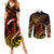 New Zealand Couples Matching Summer Maxi Dress and Long Sleeve Button Shirts Aotearoa Manaia Maori Fern Tattoo Arty LT9 Reggae - Polynesian Pride