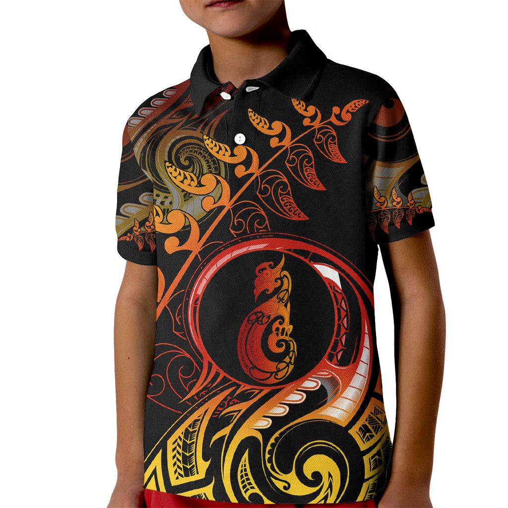 New Zealand Kid Polo Shirt Aotearoa Manaia Maori Fern Tattoo Arty LT9 Kid Reggae - Polynesian Pride