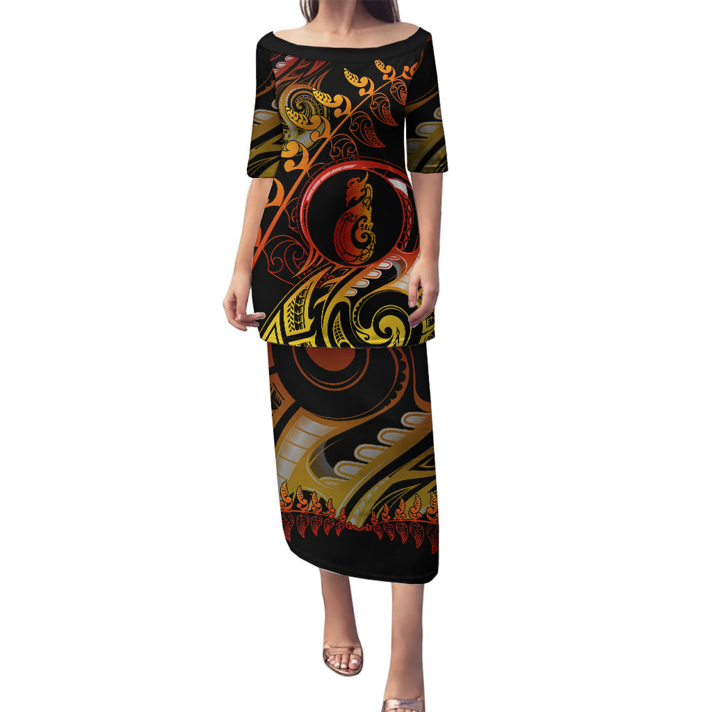 New Zealand Puletasi Aotearoa Manaia Maori Fern Tattoo Arty LT9 Long Dress Reggae - Polynesian Pride