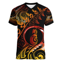 New Zealand Women V Neck T Shirt Aotearoa Manaia Maori Fern Tattoo Arty LT9 Female Reggae - Polynesian Pride