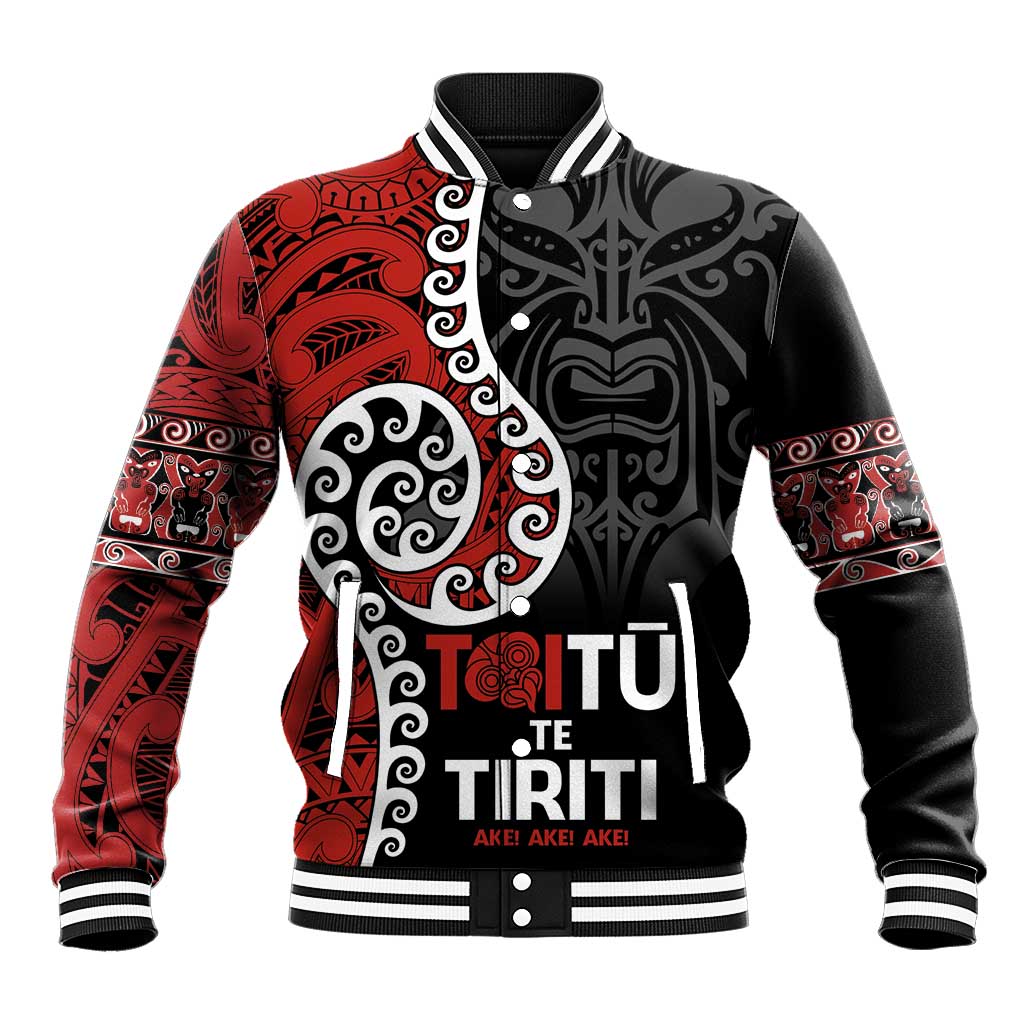 Honour The Treaty New Zealand Baseball Jacket Toitu Te Tiriti Ake!Ake!Ake! LT9 Unisex Black - Polynesian Pride