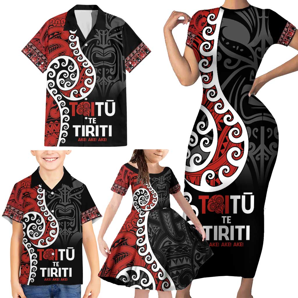 Honour The Treaty New Zealand Family Matching Short Sleeve Bodycon Dress and Hawaiian Shirt Toitu Te Tiriti Ake!Ake!Ake!