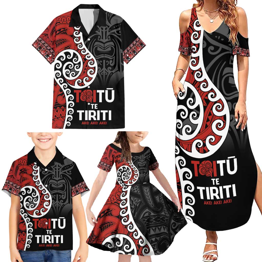 Honour The Treaty New Zealand Family Matching Summer Maxi Dress and Hawaiian Shirt Toitu Te Tiriti Ake!Ake!Ake!