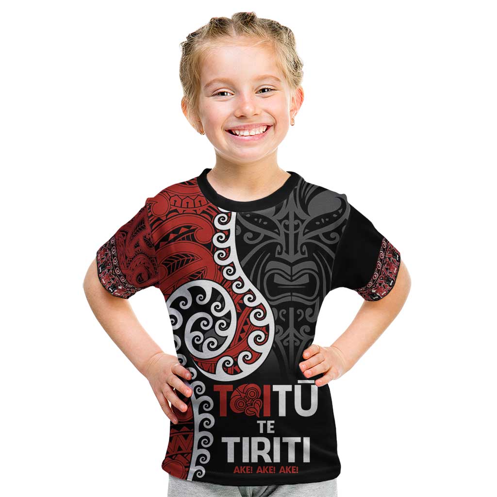 Honour The Treaty New Zealand Kid T Shirt Toitu Te Tiriti Ake!Ake!Ake! LT9 Black - Polynesian Pride
