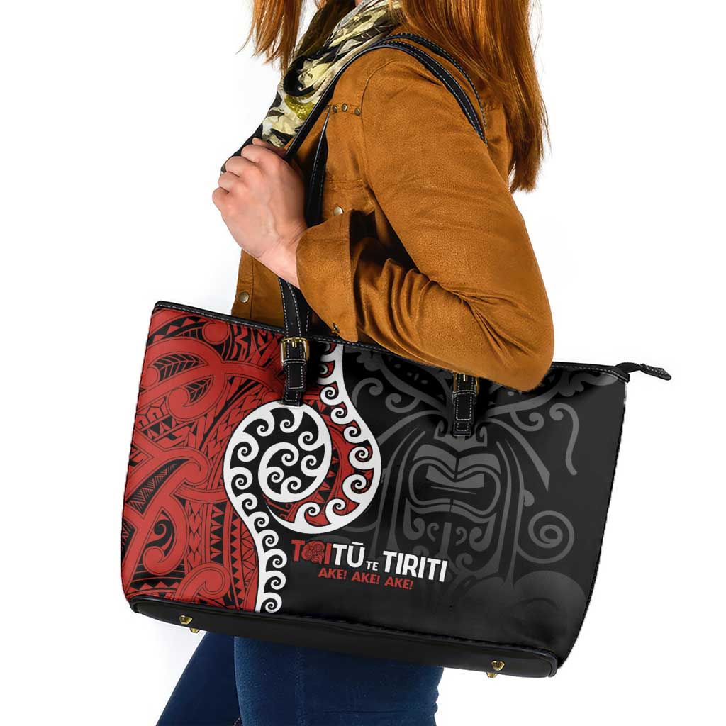 Honour The Treaty New Zealand Leather Tote Bag Toitu Te Tiriti Ake!Ake!Ake! LT9 Black - Polynesian Pride