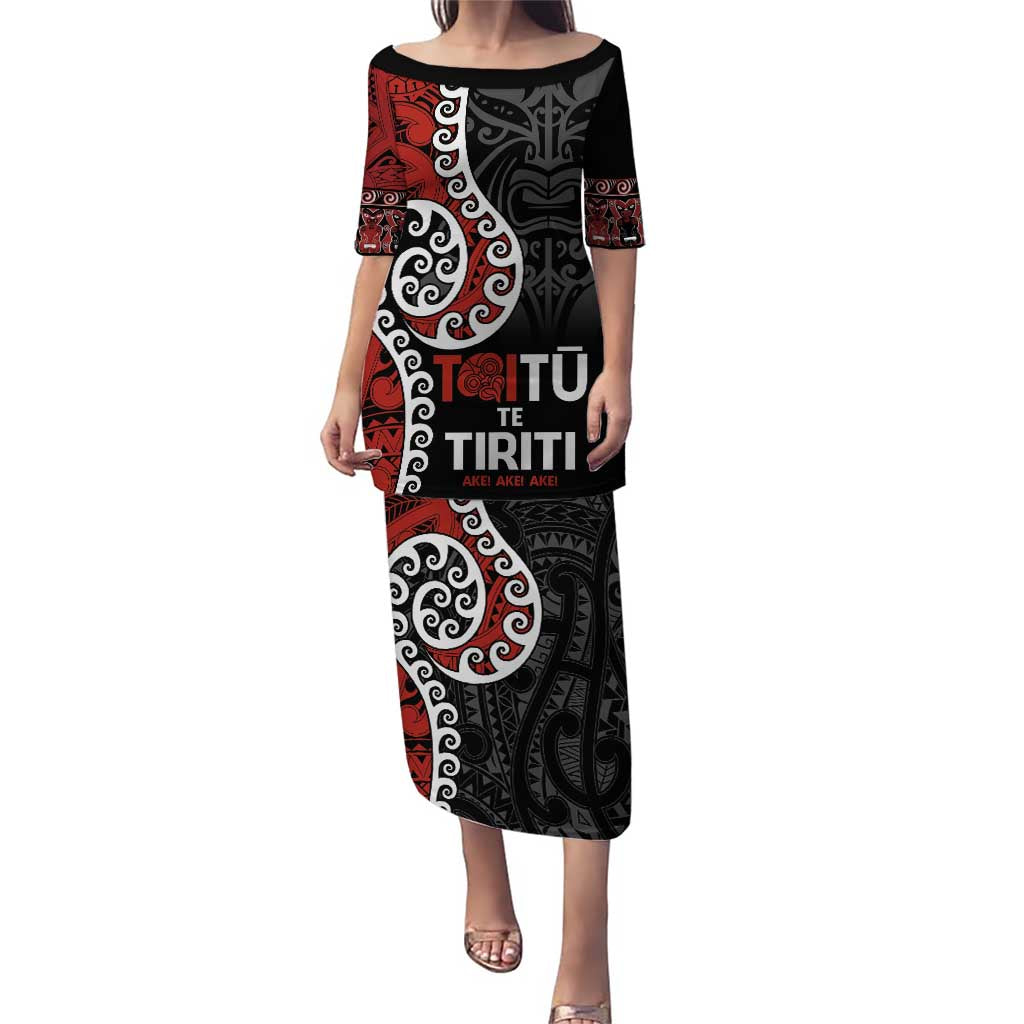 Honour The Treaty New Zealand Puletasi Toitu Te Tiriti Ake!Ake!Ake! LT9 Long Dress Black - Polynesian Pride