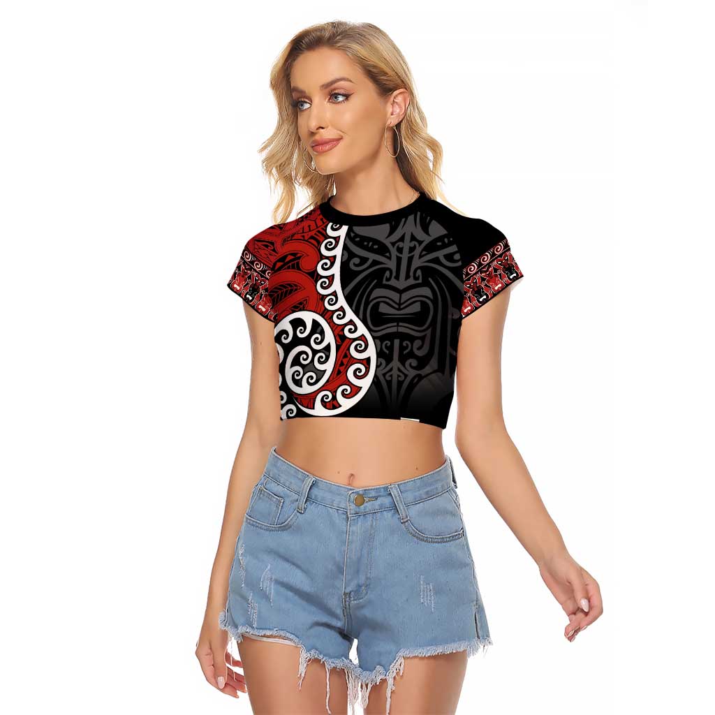 Honour The Treaty New Zealand Raglan Cropped T Shirt Toitu Te Tiriti Ake!Ake!Ake! LT9 Female Black - Polynesian Pride
