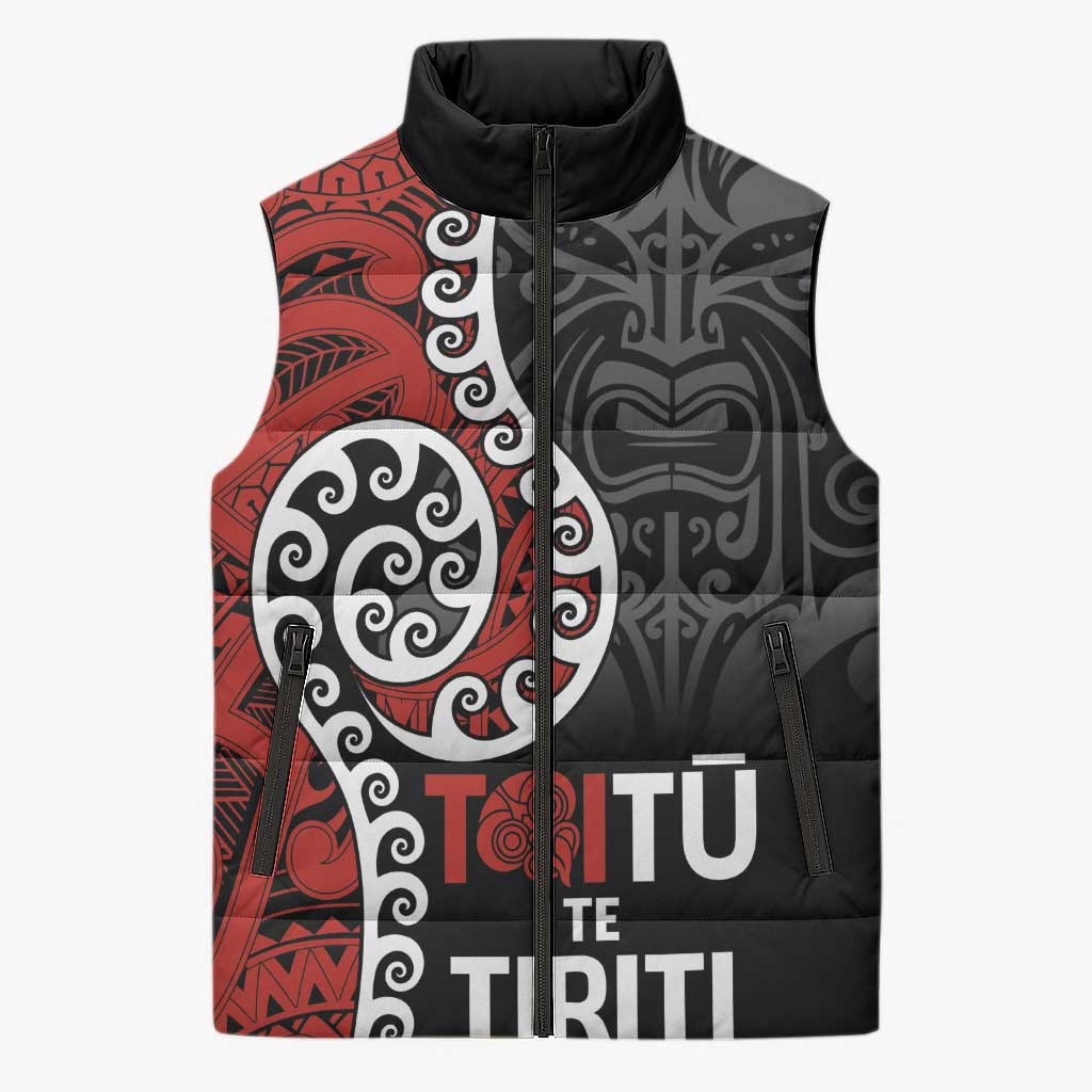 Honour The Treaty New Zealand Sleeveless Puffer Jacket Toitu Te Tiriti Ake Ake Ake - Polynesian Pride