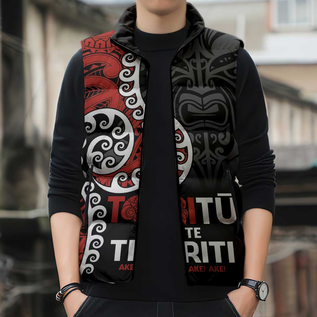 Honour The Treaty New Zealand Sleeveless Puffer Jacket Toitu Te Tiriti Ake Ake Ake - Polynesian Pride