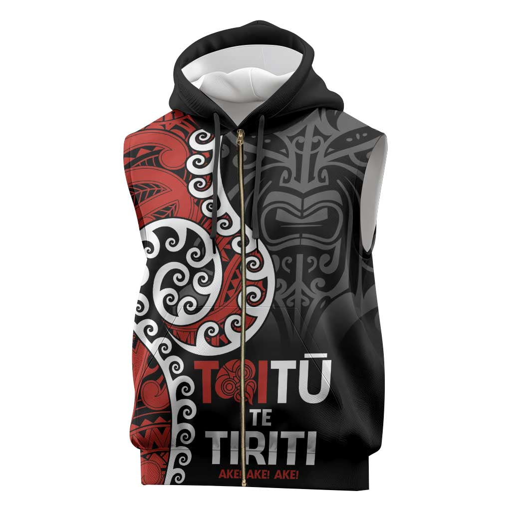 Honour The Treaty New Zealand Sleeveless Zip Hoodie Toitu Te Tiriti Ake Ake Ake - Polynesian Pride