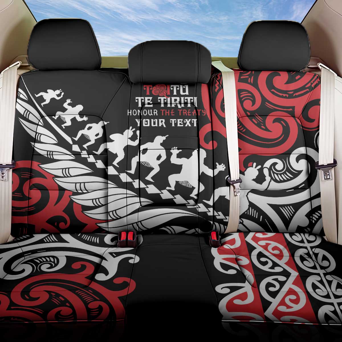 Honour The Treaty New Zealand Personalised Back Car Seat Cover Toitu Te Tiriti Half Fern with Haka dance