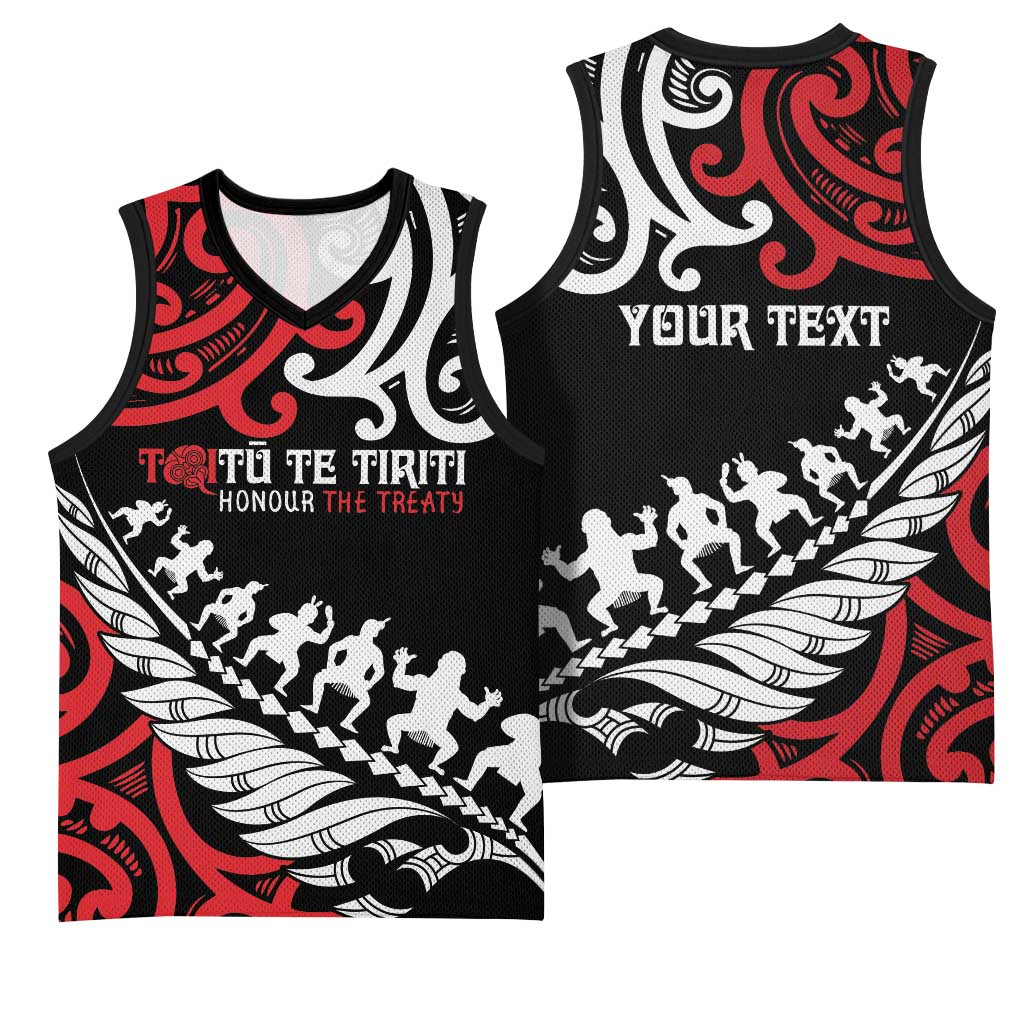 Honour The Treaty New Zealand Personalised Basketball Jersey Toitu Te Tiriti Half Fern Haka Dance - Polynesian Pride