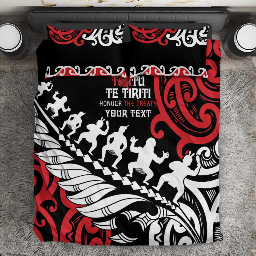 Honour The Treaty New Zealand Personalised Bedding Set Toitu Te Tiriti Half Fern with Haka dance