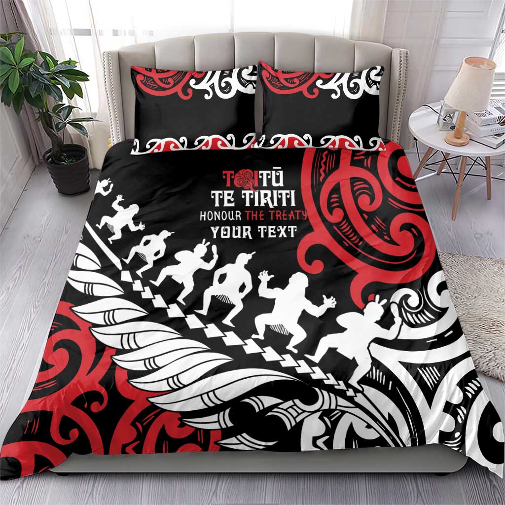 Honour The Treaty New Zealand Personalised Bedding Set Toitu Te Tiriti Half Fern with Haka dance