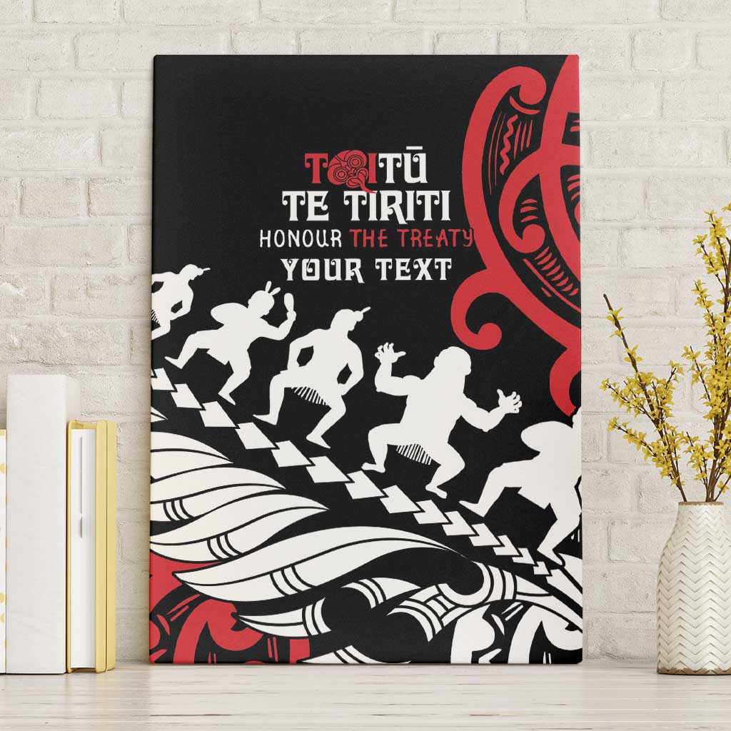 Honour The Treaty New Zealand Personalised Canvas Wall Art Toitu Te Tiriti Half Fern with Haka dance