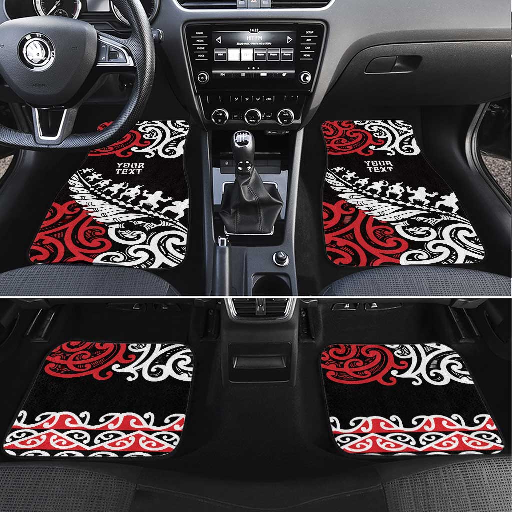 Honour The Treaty New Zealand Personalised Car Mats Toitu Te Tiriti Half Fern with Haka dance LT9 Set 4pcs Black - Polynesian Pride