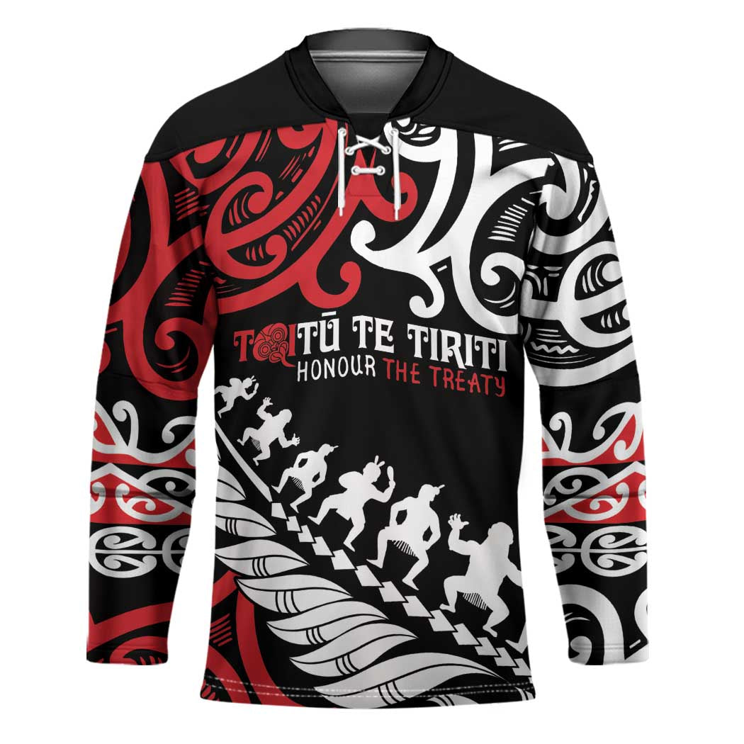 Honour The Treaty New Zealand Personalised Hockey Jersey Toitu Te Tiriti Half Fern Haka Dance - Polynesian Pride