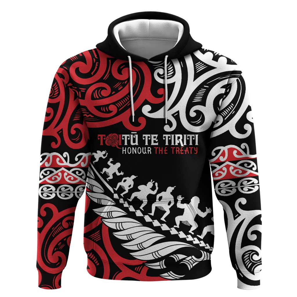 Honour The Treaty New Zealand Personalised Hoodie Toitu Te Tiriti Half Fern with Haka dance