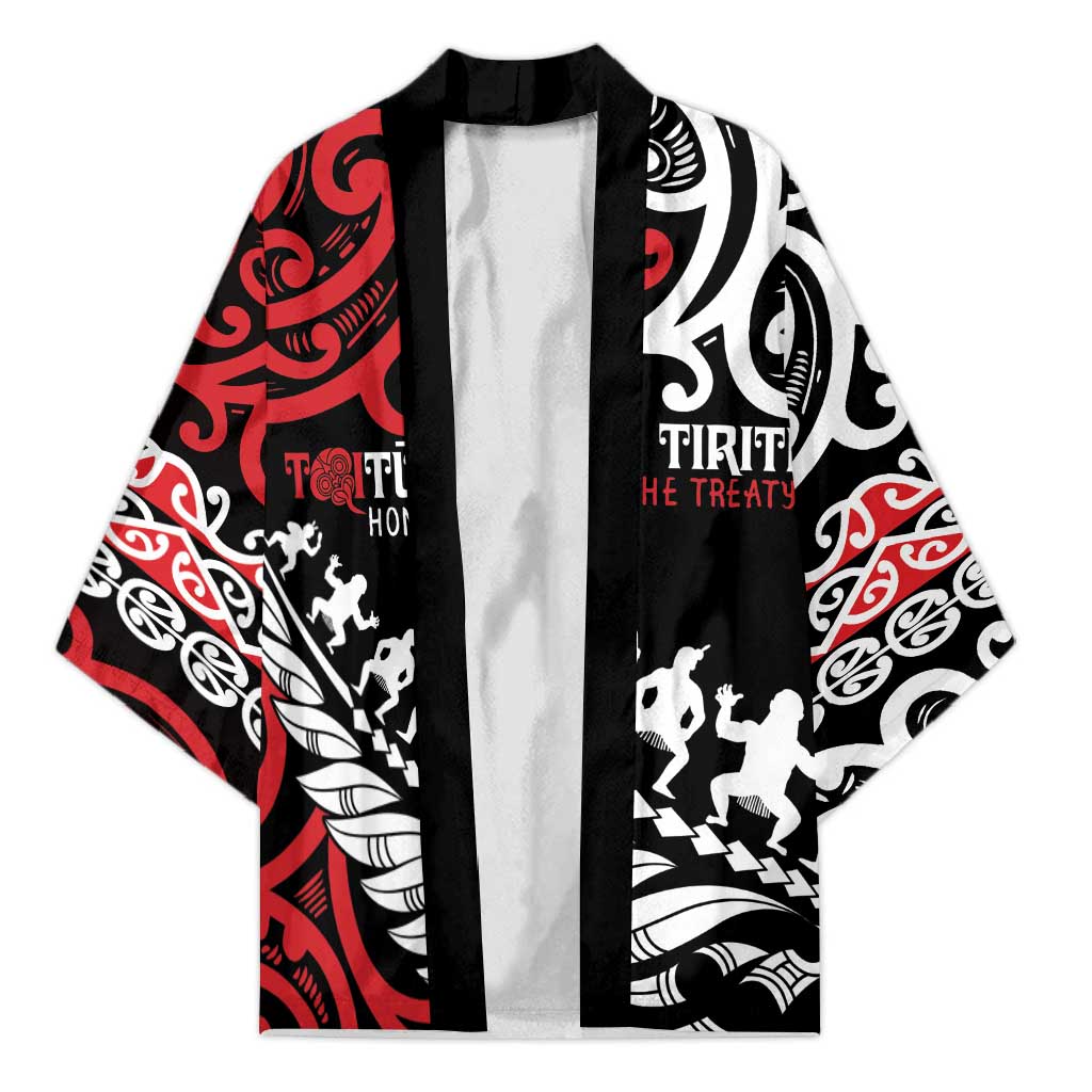 Honour The Treaty New Zealand Personalised Kimono Toitu Te Tiriti Half Fern Haka Dance - Polynesian Pride