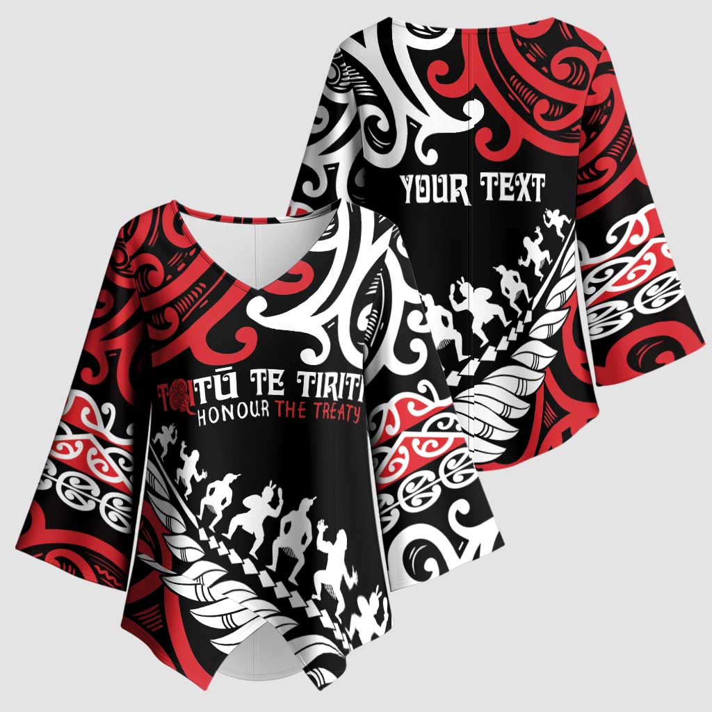Honour The Treaty New Zealand Personalised Kimono Sleeve Blouse Toitu Te Tiriti Half Fern Haka Dance - Polynesian Pride