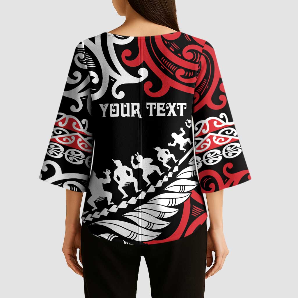 Honour The Treaty New Zealand Personalised Kimono Sleeve Blouse Toitu Te Tiriti Half Fern Haka Dance - Polynesian Pride