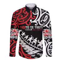 Honour The Treaty New Zealand Personalised Long Sleeve Button Shirt Toitu Te Tiriti Half Fern with Haka dance