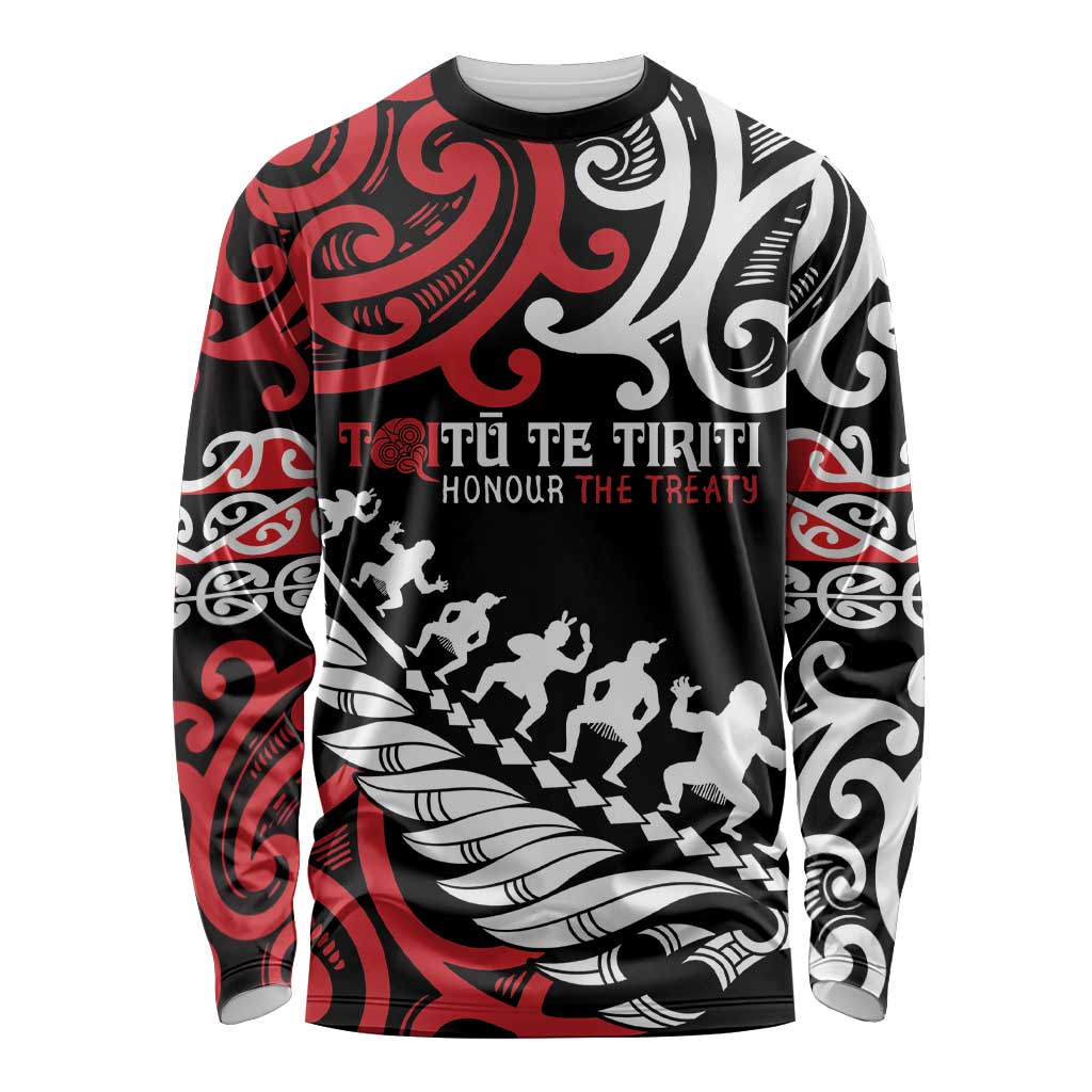 Honour The Treaty New Zealand Personalised Long Sleeve Shirt Toitu Te Tiriti Half Fern with Haka dance