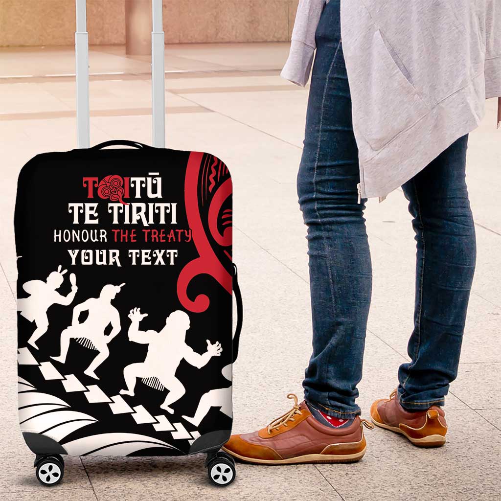 Honour The Treaty New Zealand Personalised Luggage Cover Toitu Te Tiriti Half Fern with Haka dance