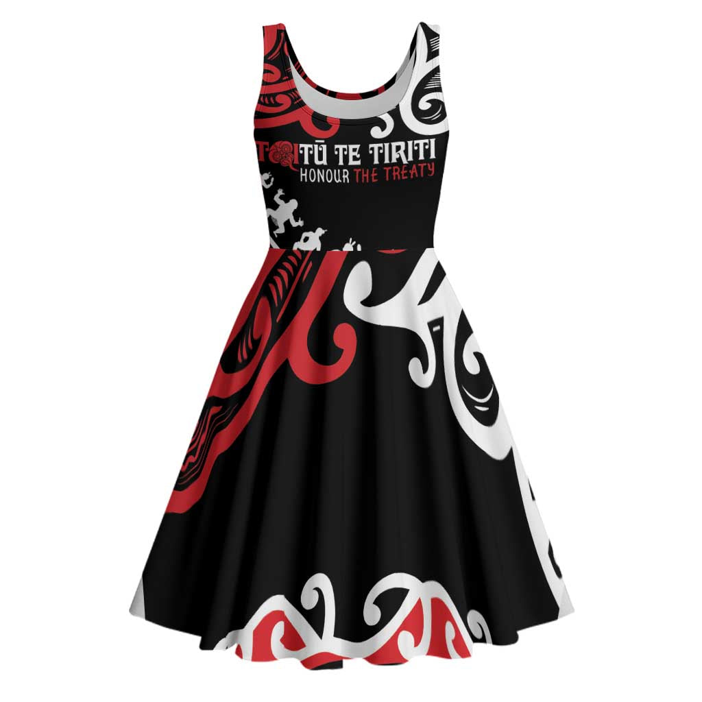 Honour The Treaty New Zealand Personalised Midi Dress Toitu Te Tiriti Half Fern Haka Dance - Polynesian Pride