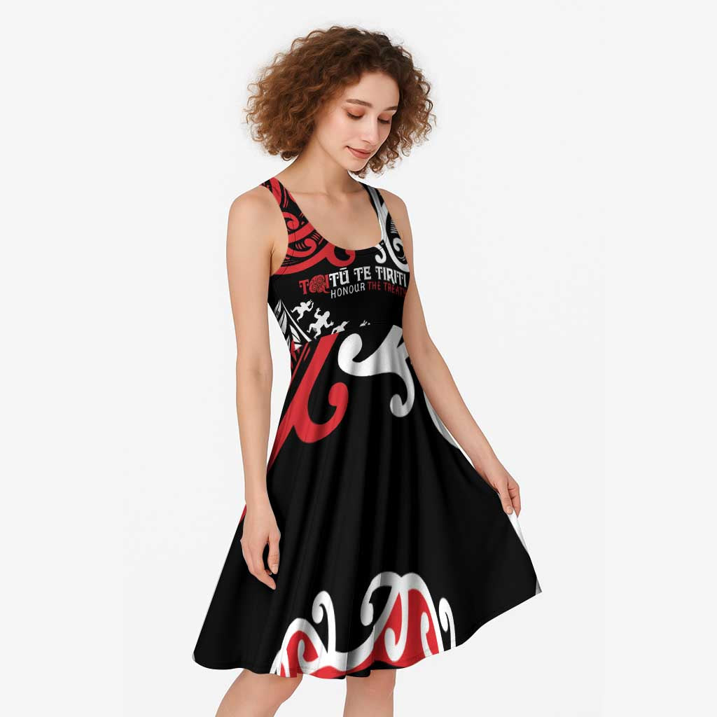 Honour The Treaty New Zealand Personalised Midi Dress Toitu Te Tiriti Half Fern Haka Dance - Polynesian Pride