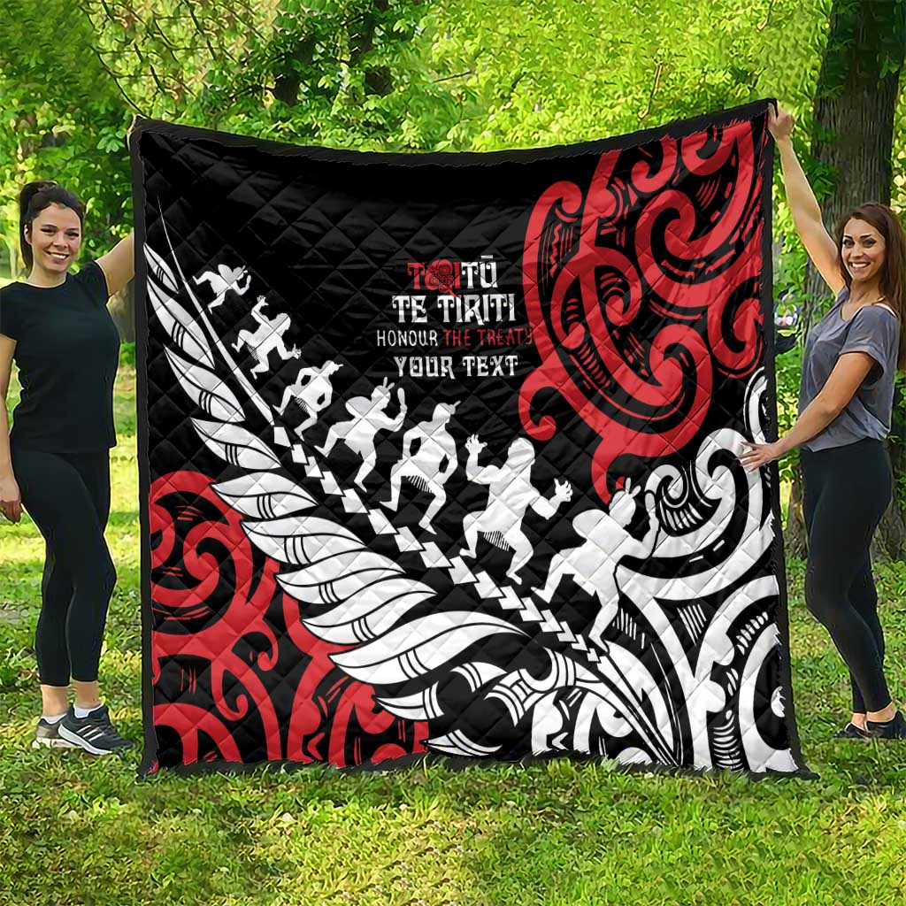 Honour The Treaty New Zealand Personalised Quilt Toitu Te Tiriti Half Fern with Haka dance