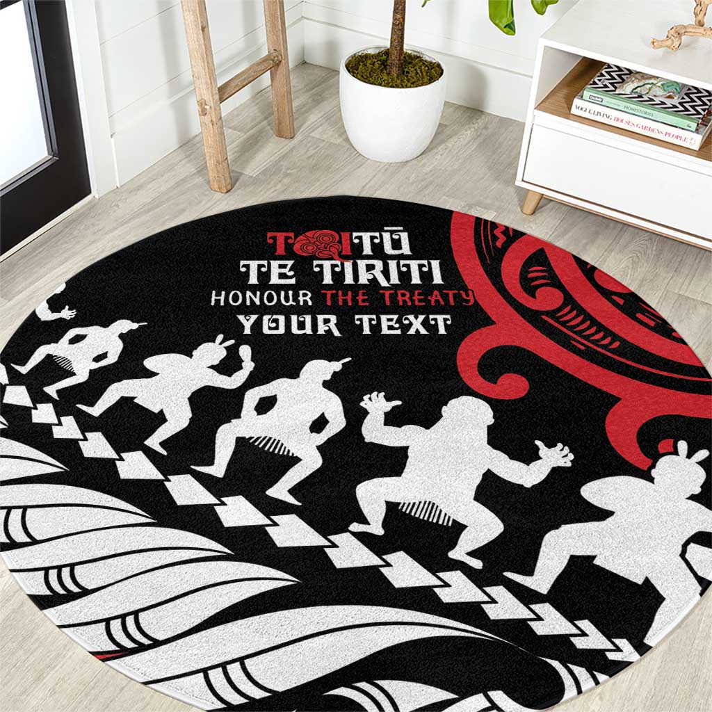 Honour The Treaty New Zealand Personalised Round Carpet Toitu Te Tiriti Half Fern with Haka dance