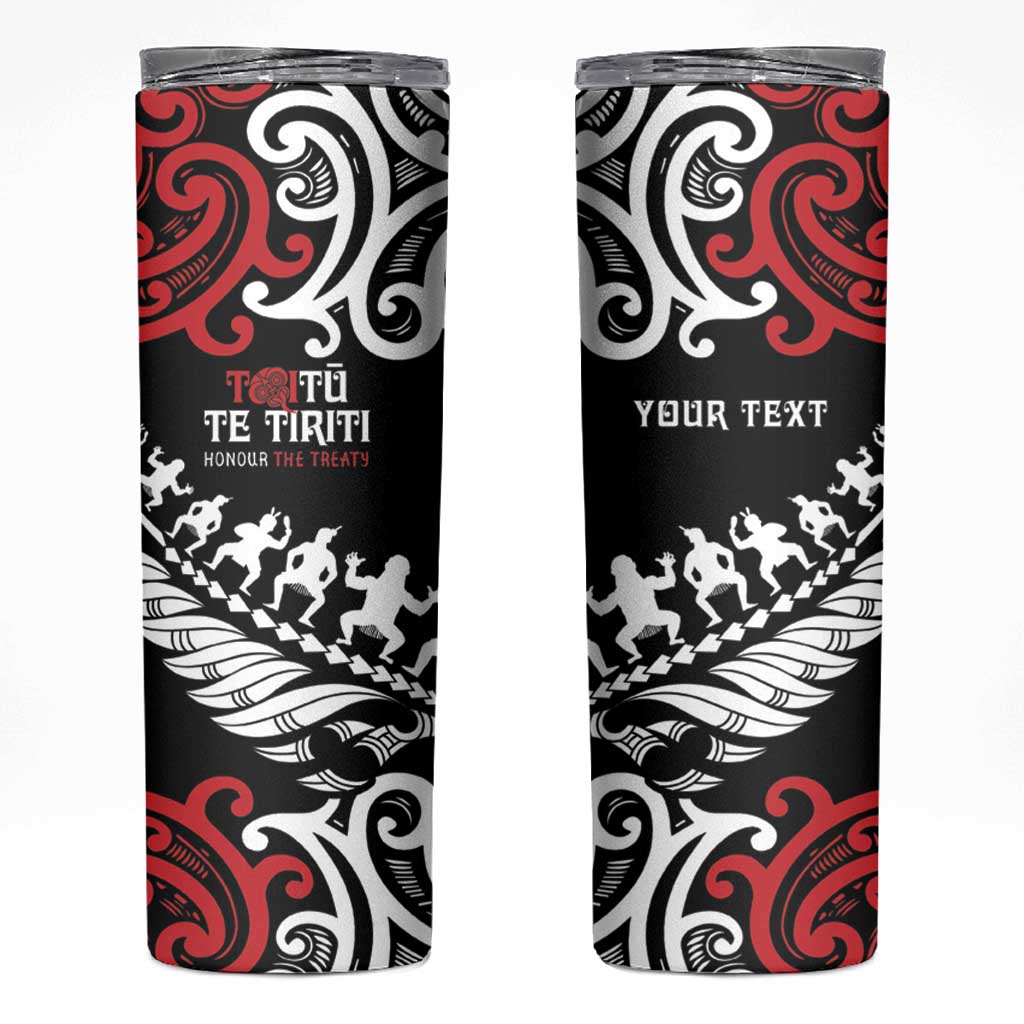 Honour The Treaty New Zealand Personalised Skinny Tumbler Toitu Te Tiriti Half Fern with Haka dance