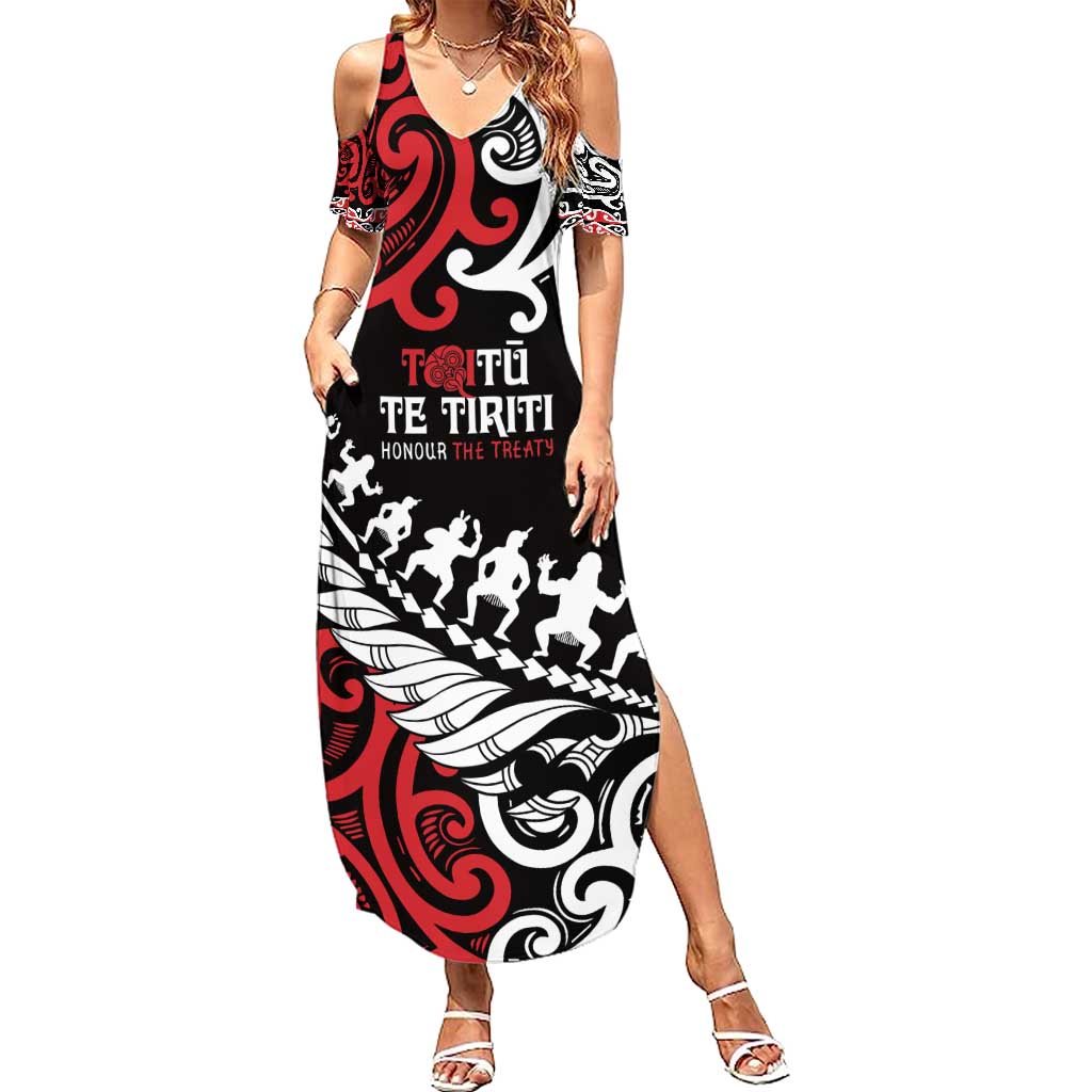 Honour The Treaty New Zealand Personalised Summer Maxi Dress Toitu Te Tiriti Half Fern with Haka dance