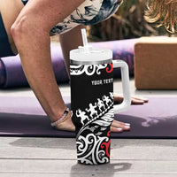 Honour The Treaty New Zealand Personalised Tumbler With Handle Toitu Te Tiriti Half Fern with Haka dance