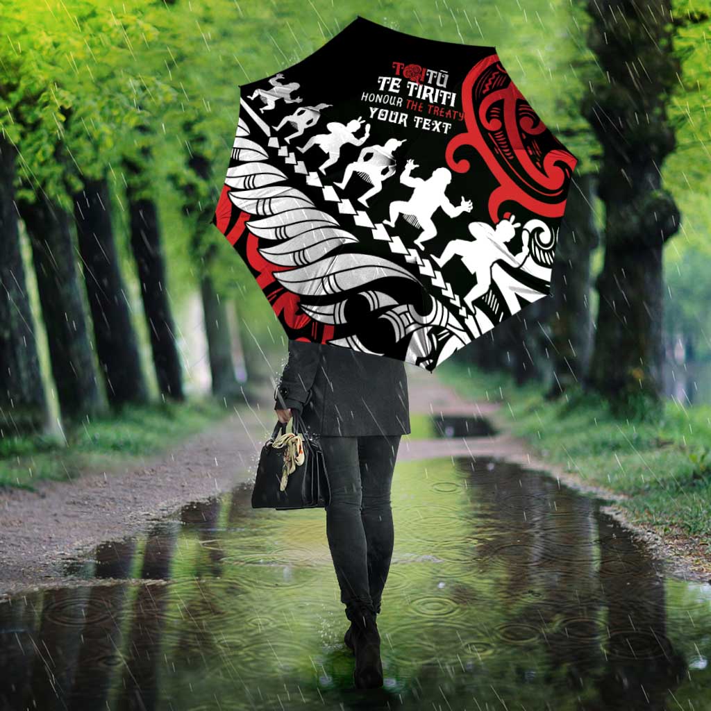 Honour The Treaty New Zealand Personalised Umbrella Toitu Te Tiriti Half Fern Haka Dance - Polynesian Pride