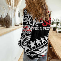 Honour The Treaty New Zealand Personalised Women Casual Shirt Toitu Te Tiriti Half Fern with Haka dance