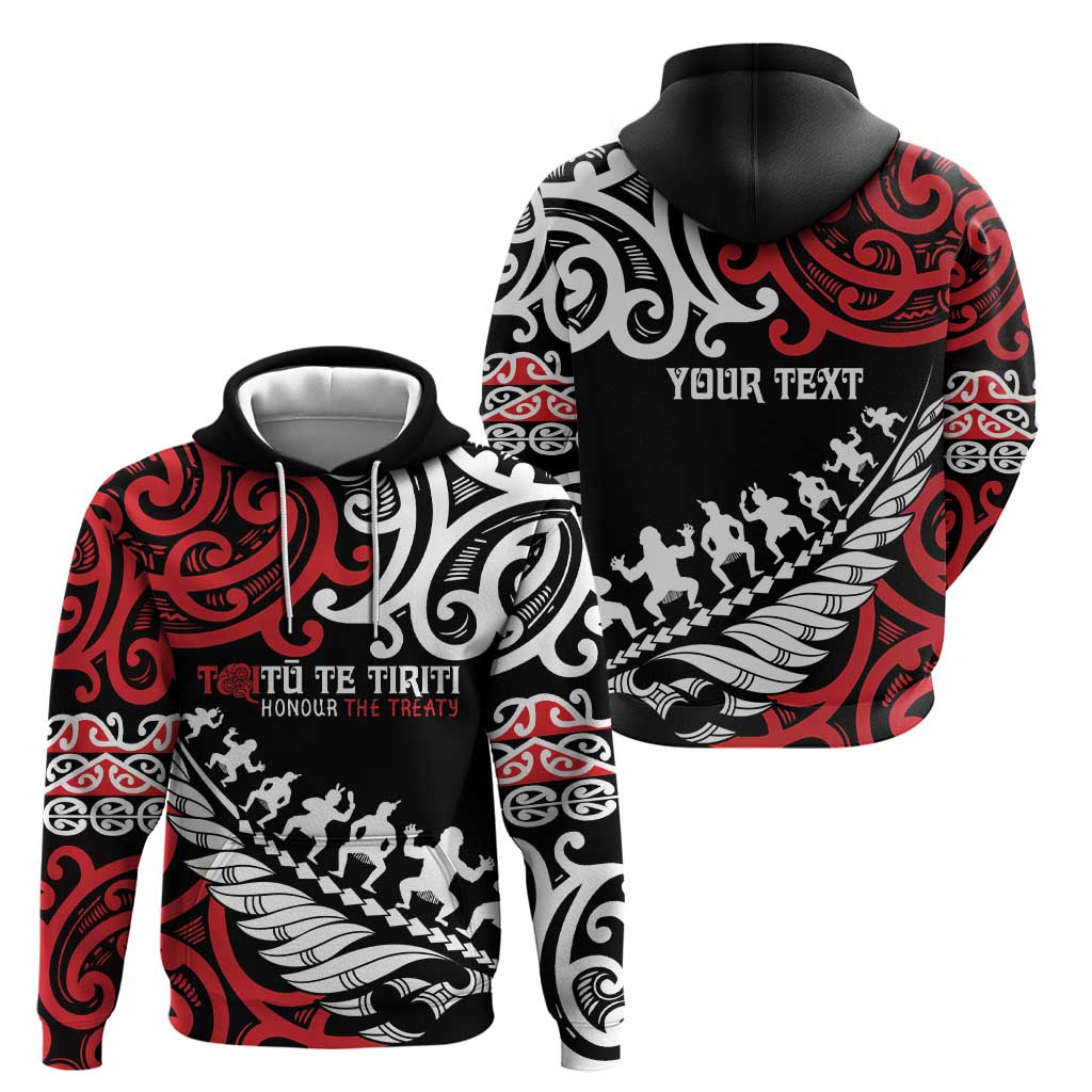 Honour The Treaty New Zealand Personalised Zip Hoodie Toitu Te Tiriti Half Fern with Haka dance