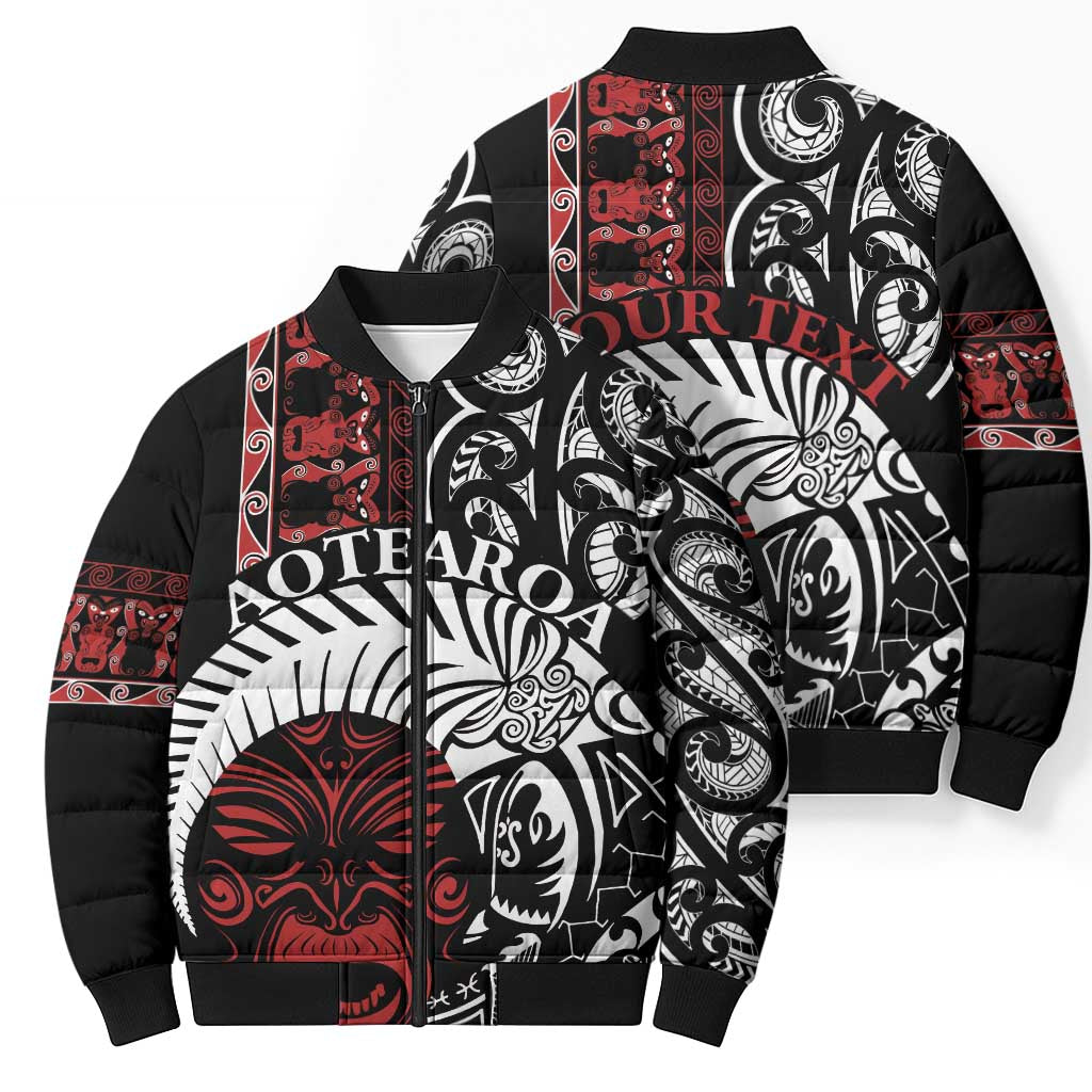 Honour The Treaty New Zealand Personalised Bomber Puffer Jacket Toitu Te Tiriti Indigenous Maori Face - Polynesian Pride