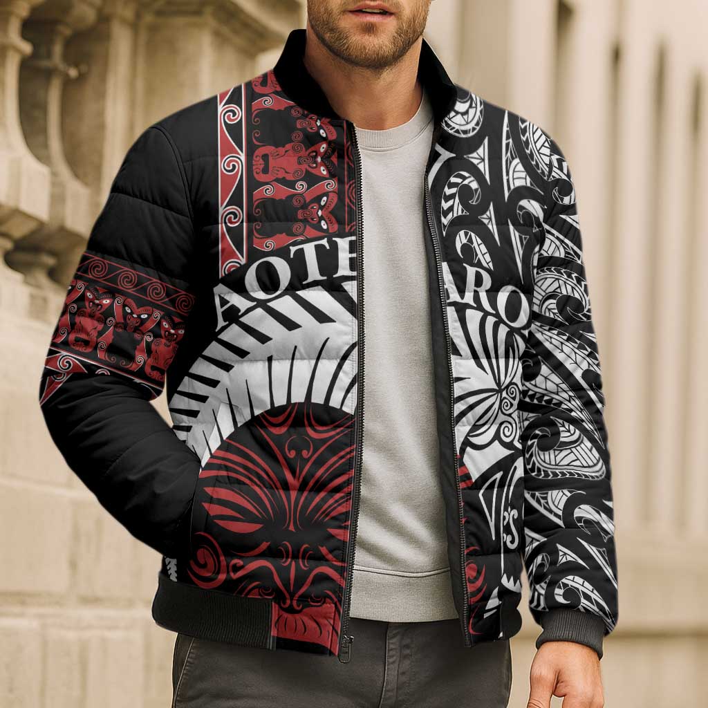 Honour The Treaty New Zealand Personalised Bomber Puffer Jacket Toitu Te Tiriti Indigenous Maori Face - Polynesian Pride