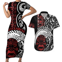 Honour The Treaty New Zealand Personalised Couples Matching Short Sleeve Bodycon Dress and Hawaiian Shirt Toitu Te Tiriti Indigenous Maori Face