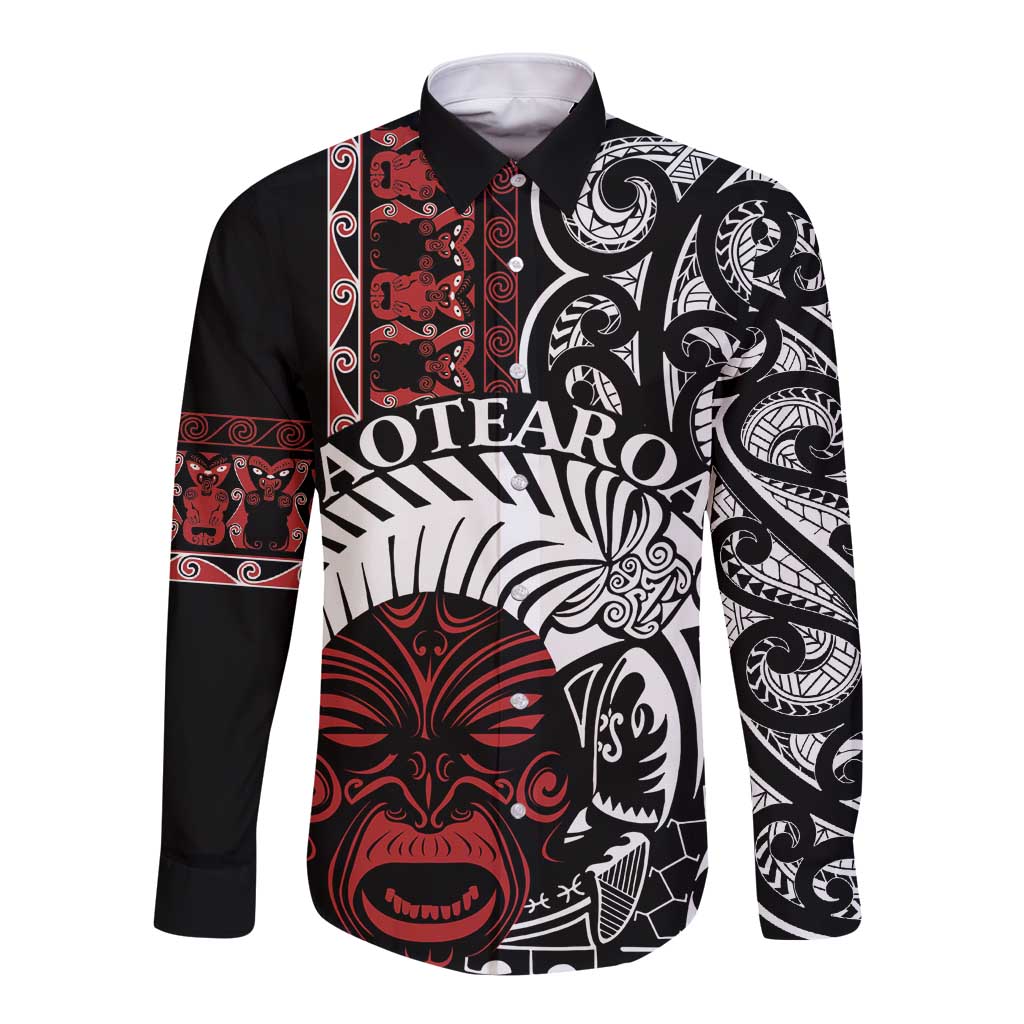 Honour The Treaty New Zealand Personalised Long Sleeve Button Shirt Toitu Te Tiriti Indigenous Maori Face