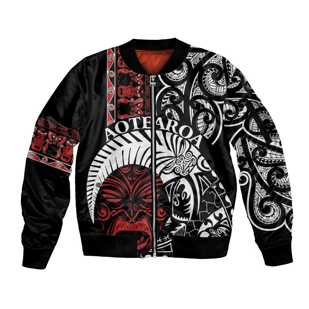 Honour The Treaty New Zealand Personalised Sleeve Zip Bomber Jacket Toitu Te Tiriti Indigenous Maori Face