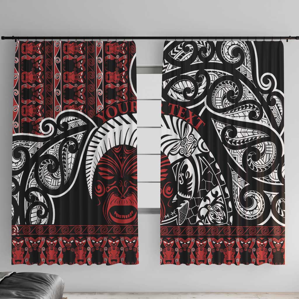 Honour The Treaty New Zealand Personalised Window Curtain Toitu Te Tiriti Indigenous Maori Face LT9 With Hooks Black - Polynesian Pride