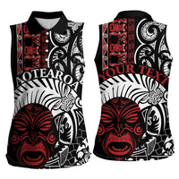 Honour The Treaty New Zealand Personalised Women Sleeveless Polo Shirt Toitu Te Tiriti Indigenous Maori Face