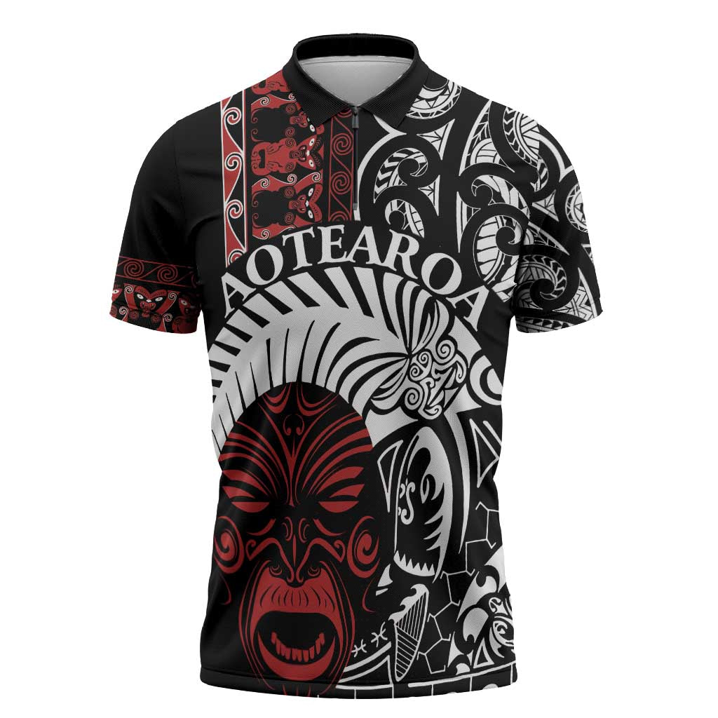 Honour The Treaty New Zealand Personalised Zipper Polo Shirt Toitu Te Tiriti Indigenous Maori Face - Polynesian Pride