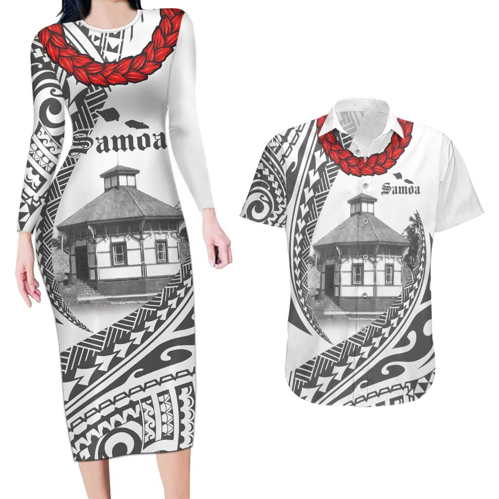 Samoa Mau Movement House Personalised Couples Matching Long Sleeve Bodycon Dress and Hawaiian Shirt Fa'a Samoa The Samoan Way