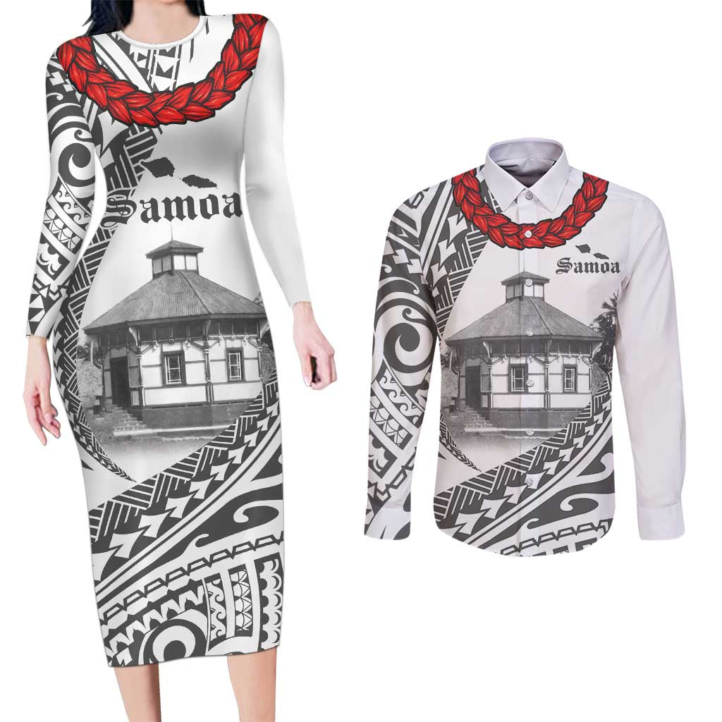 Samoa Mau Movement House Personalised Couples Matching Long Sleeve Bodycon Dress and Long Sleeve Button Shirt Fa'a Samoa The Samoan Way
