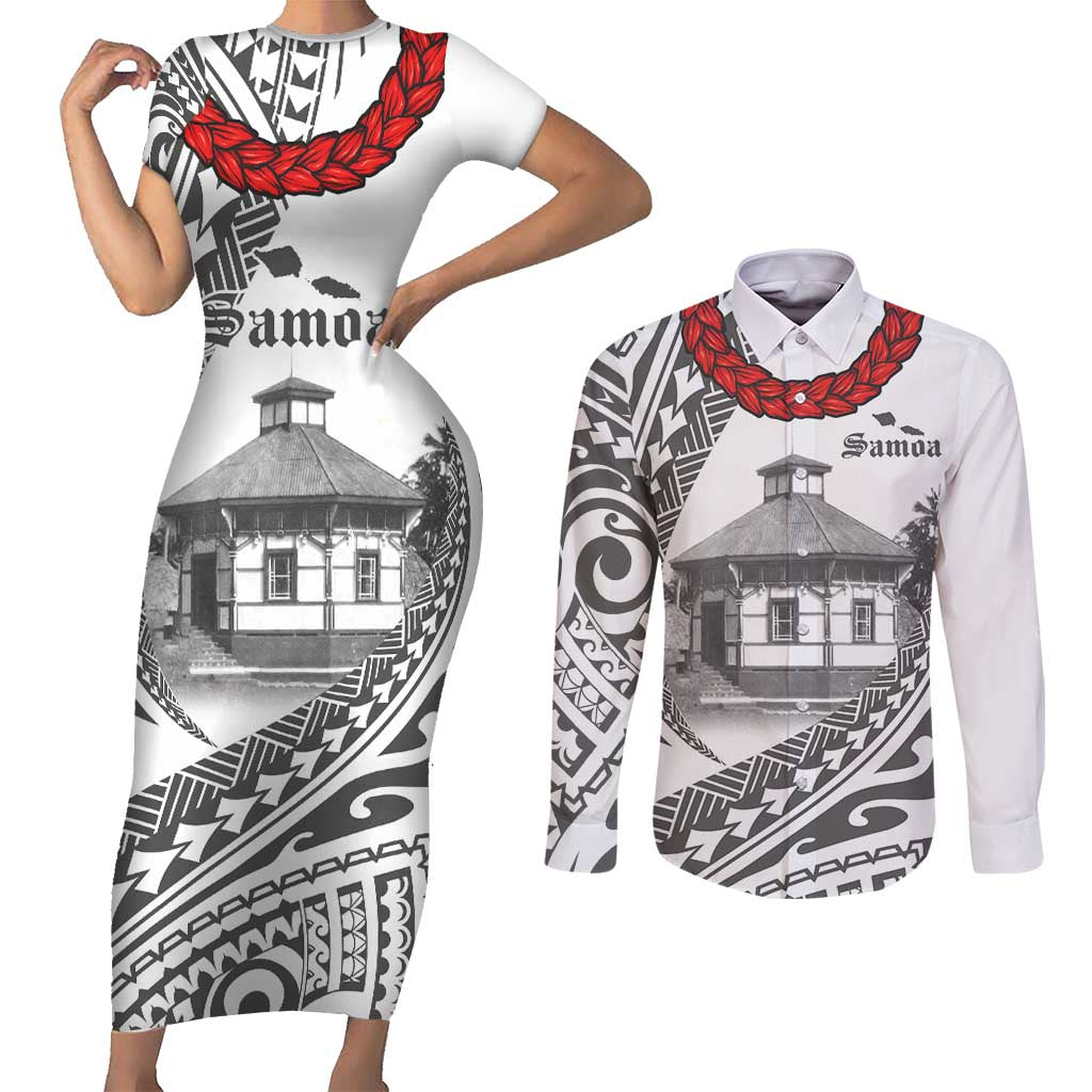 Samoa Mau Movement House Personalised Couples Matching Short Sleeve Bodycon Dress and Long Sleeve Button Shirt Fa'a Samoa The Samoan Way